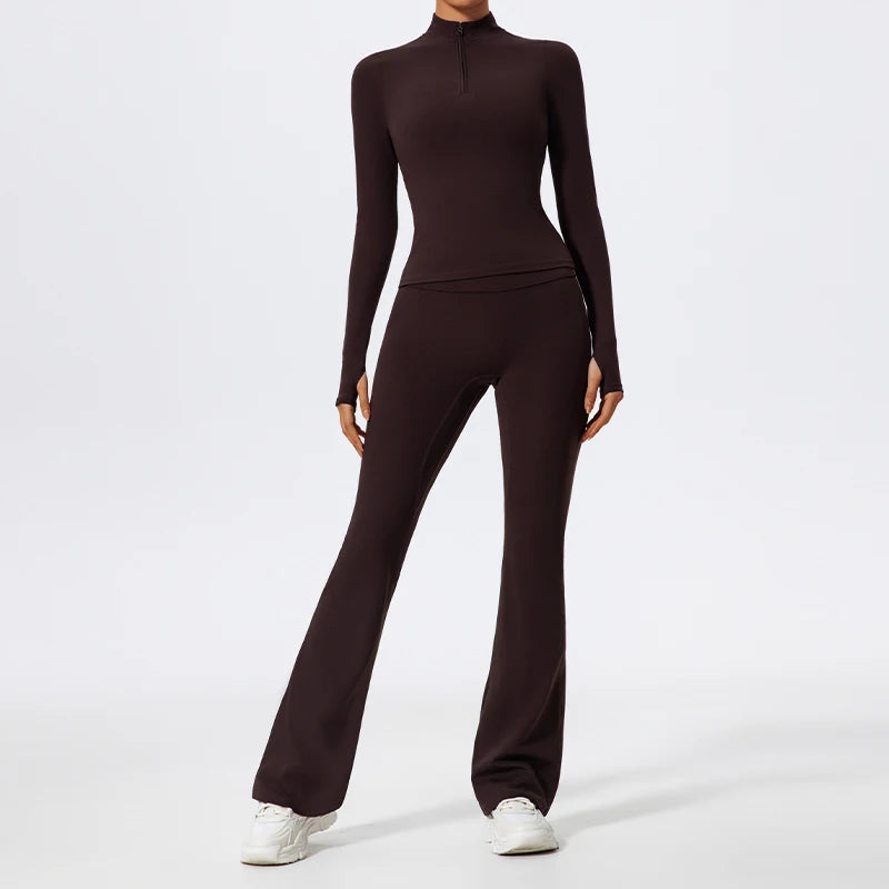 Liva Langarm Set Zip Oberteil + Flareleggings