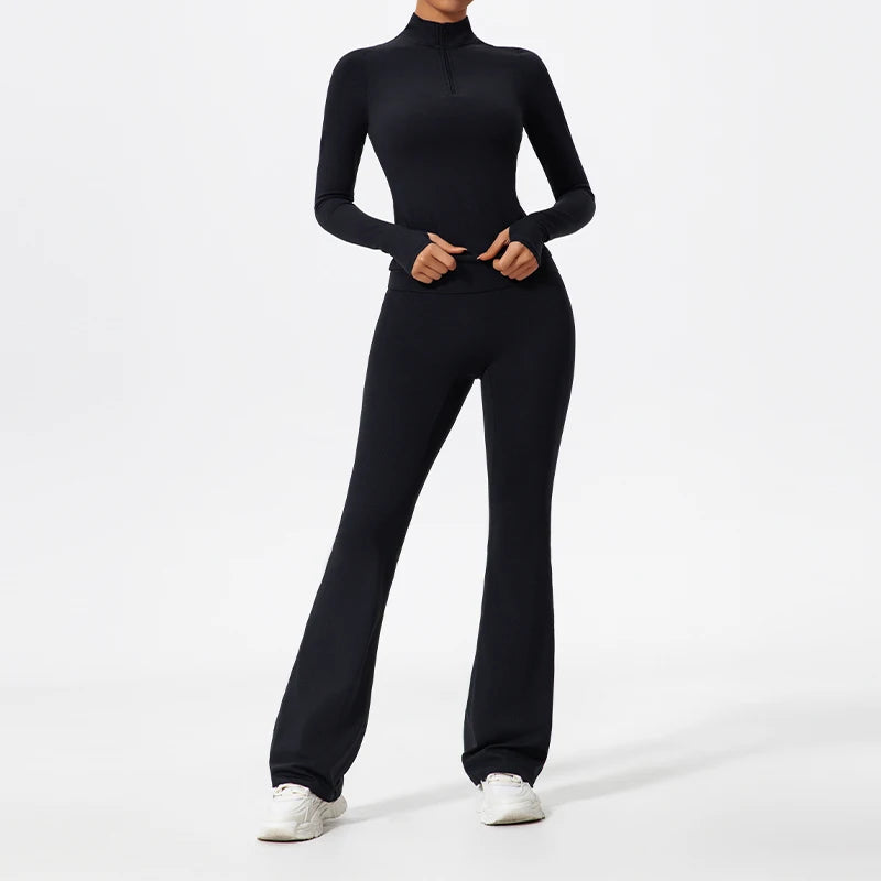 Liva Langarm Set Zip Oberteil + Flareleggings